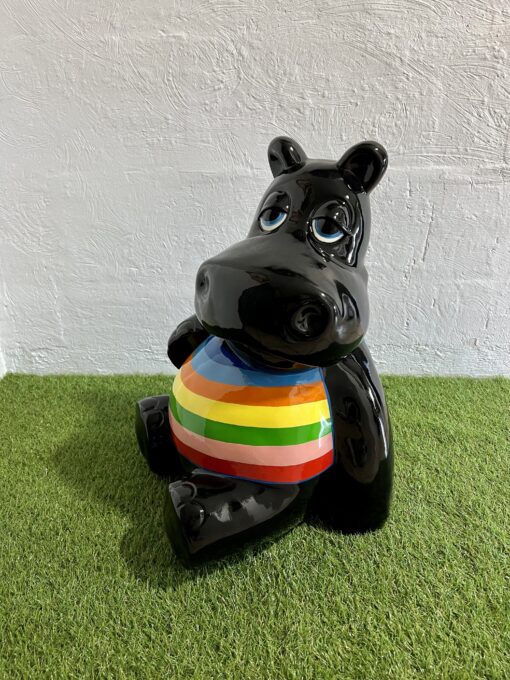 Hippopotame noir marinière multicolore – Image 2